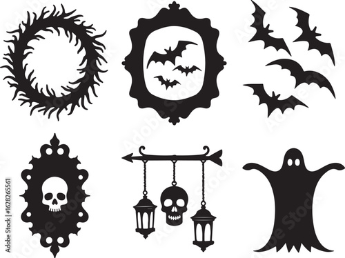Spooky Halloween silhouettes for creepy decor and invitations design