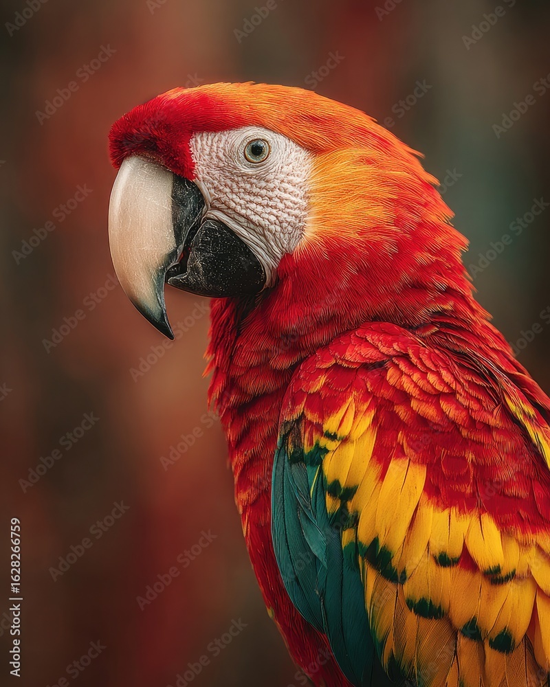 Fototapeta premium Close-up of vibrant macaw, profile view