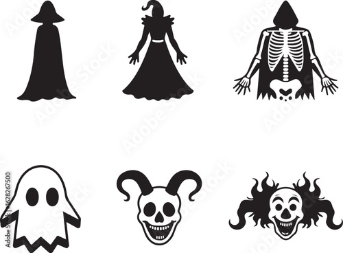 Creepy Halloween silhouettes for party invitations and spooky decorations