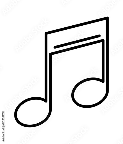 A simple black outline of a musical note, symbolizing music and creativity.