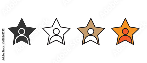Star Rating Icons with Human Silhouette. Black, White, Brown, and Orange Variants for User Evaluation, Performance Metrics, and Profile-Based UI Designs.