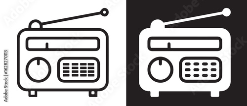 Vintage Radio Icon Set. Illustrations in Black and White Retro Audio Symbol Set.