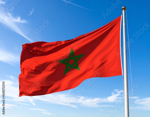 Wallpaper Mural The Moroccan flag billowing in a clear blue sky, showcasing the red field and green star. Torontodigital.ca
