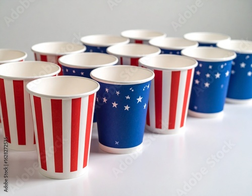 Wallpaper Mural Patriotic paper cups arranged on a white surface, featuring red stripes and blue stars. Torontodigital.ca