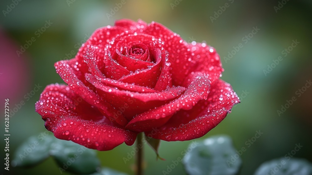 Close-up of a vibrant red rose covered in dew drops Close-up of a vibrant red rose covered in dew drops