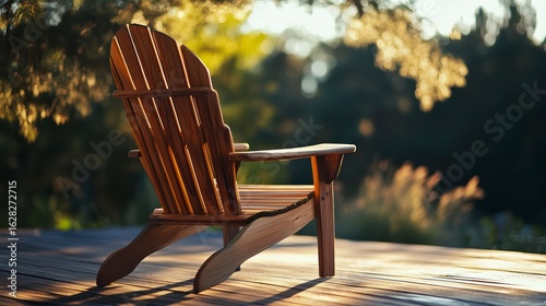 Fototapeta Naklejka Na Ścianę i Meble -  Wooden chair is sitting on a wooden deck