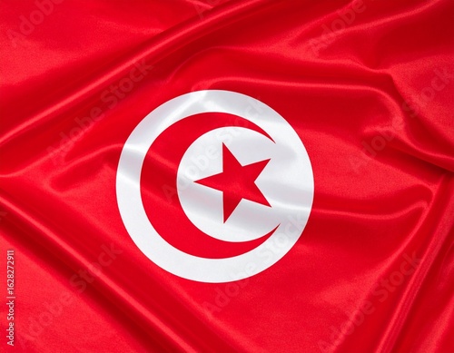Wallpaper Mural Close-up of the Tunisian flag, showcasing its red background, white circle, crescent moon, and star. Torontodigital.ca