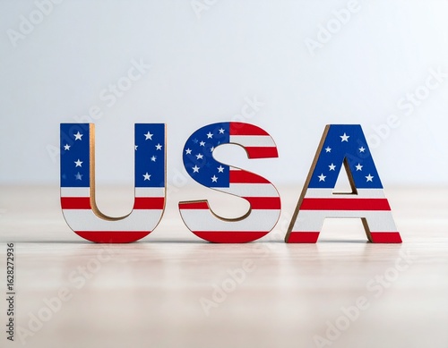 Wallpaper Mural Wooden letters spelling out USA, decorated with the American flag design, on a light-colored surface. Torontodigital.ca