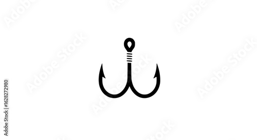 Double fishing hook black and white icon