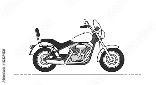  Cruiser motorcycle illustration in black and white side view
