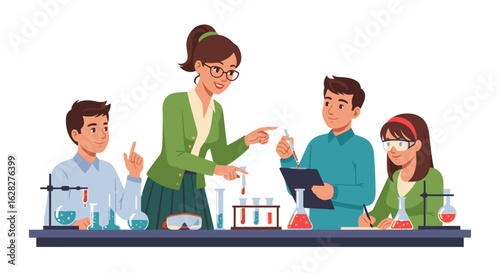 Engaging science lesson with diverse students learning with teacher guidance and support