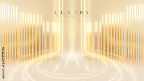 Cream stage background with golden light and glittering star.