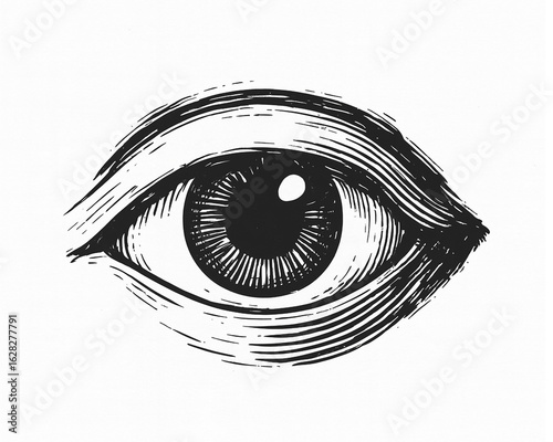 Vintage Hand-Drawn Eye Illustration – Black and White Engraved Ink Style Drawing