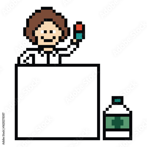 Pixel cute cartoon 8bit character man doctor or scientist game care medicine decoration pharmacist male doctor uniform in hospital 8 bit male pixel art game 8bit png vector.