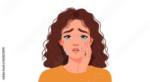 Heartbroken woman shedding tears, experiencing sadness and grief, feeling emotional
