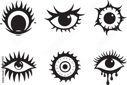 Creepy eye icons set for Halloween designs and gothic illustrations
