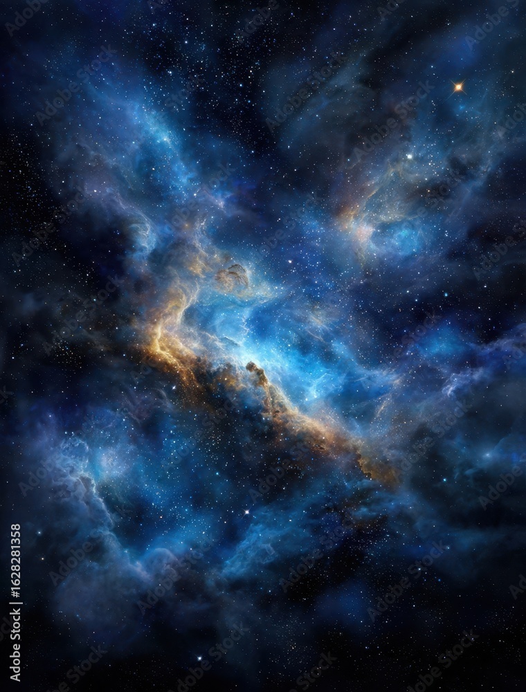 Obraz premium A breathtaking nebula swirls with vibrant colors amidst a star-studded cosmic backdrop.