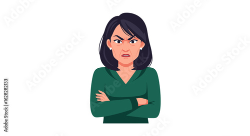 Furious woman glares with arms crossed, expressing anger and disapproval intensely