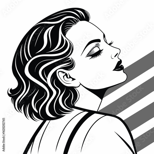 Elegant woman silhouette with long hair and stylish beauty design