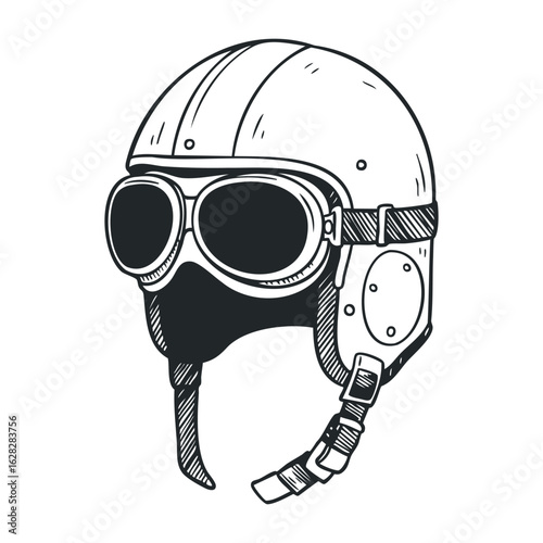 Airplane pilot gear aviation hangar graphic design retro style close-up view adventure theme. Vector illustration