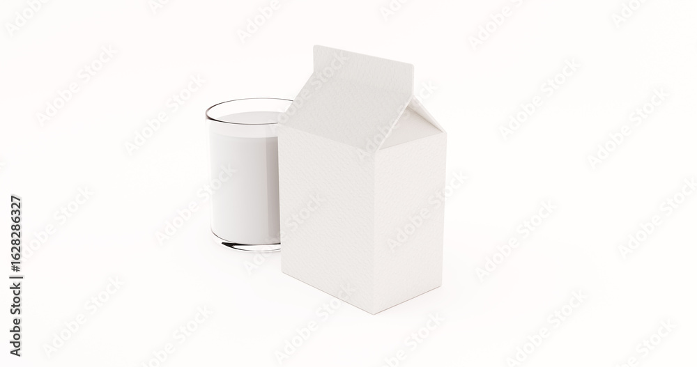 Milk Glass and Carton Package on Light Background Milk Glass and Carton Package on Light Background