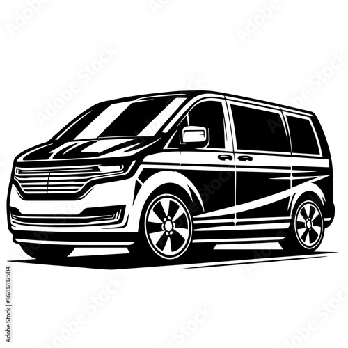 Clean black and white silhouette vector of a SUV 
on white background