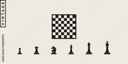 Board game vector. Vintage style chess piece on gray background
