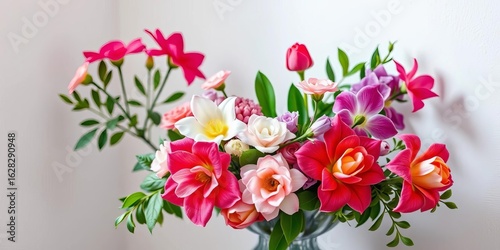 Elegant corner vase with vibrant blooms, lush greenery, modern, sunflowers