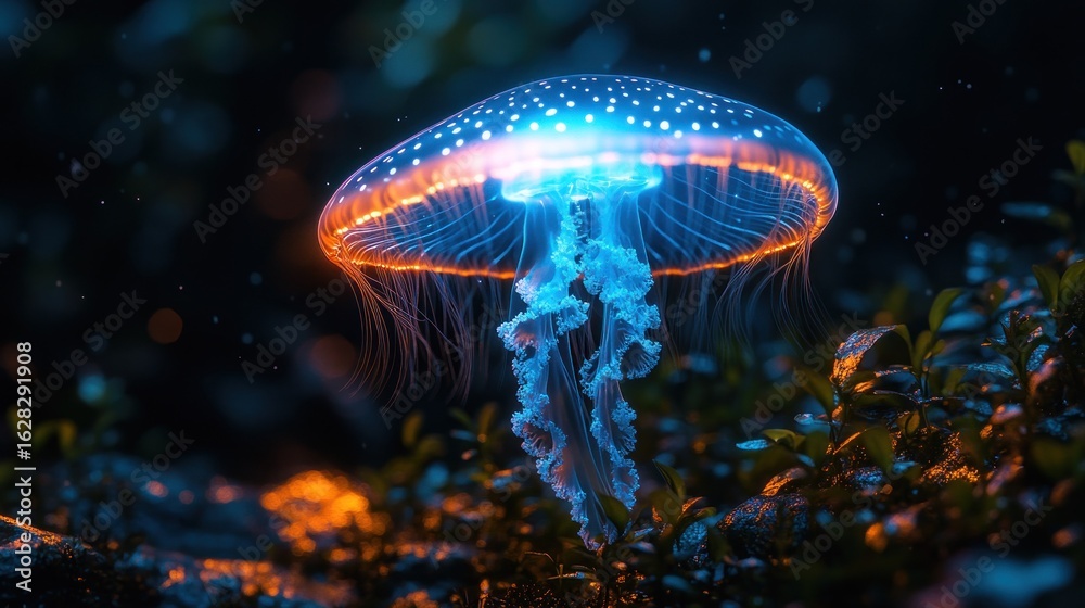 Fototapeta premium Glowing jellyfish in dark water