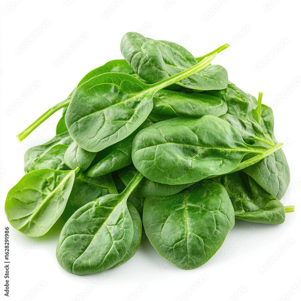 Fototapeta premium Fresh green baby spinach leaves isolated on white background