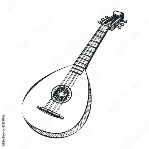 Playing traditional music on a mandolin cultural celebration outdoor festival vibrant atmosphere. Vector illustration