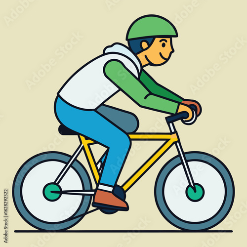 Cyclist in helmet riding bicycle flat design vector illustration