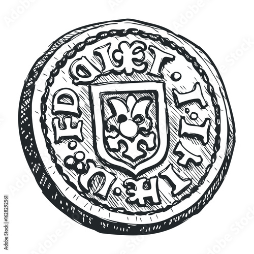 Historical coin collection museum exhibition artwork display indoor eye-level cultural heritage. Vector illustration