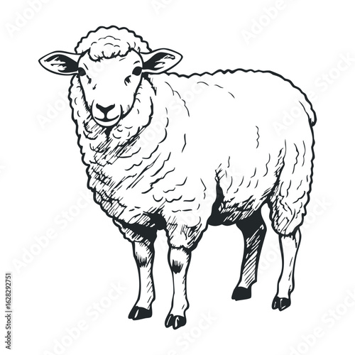 Farm animal sheep grazing in pasture livestock illustration rustic setting artistic perspective. Vector illustration
