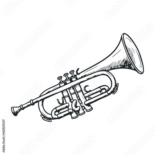 Musical performance featuring a trumpet concert venue illustration artistic setting close-up jazz concept. Vector illustration