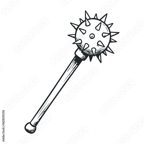 Artistic exploration of spiked maces in medieval combat historical context revealed. Vector illustration