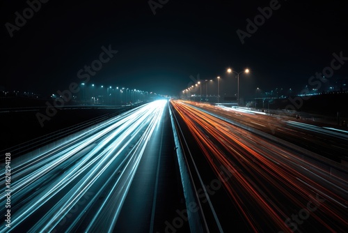 Night highway, light trails