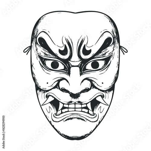 Dramatic cultural mask display traditional festival artwork urban setting close-up view artistic expression. Vector illustration