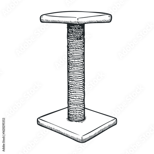 Artistic representation of a cat scratching post home illustration indoor close-up pet care. Vector illustration