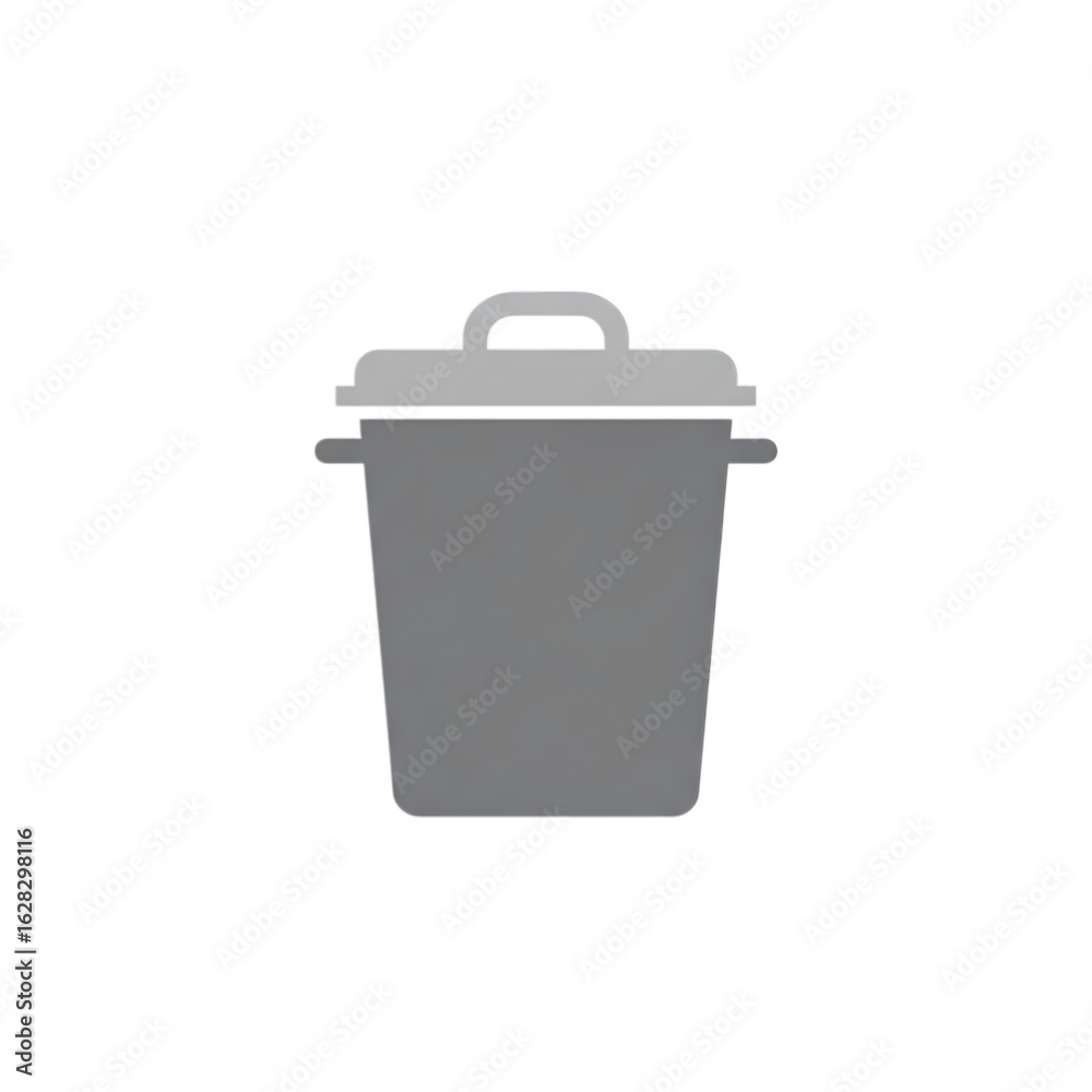 A simple gray icon of a trash can with a lid and handle, isolated on transparent background A simple gray icon of a trash can with a lid and handle, isolated on transparent background