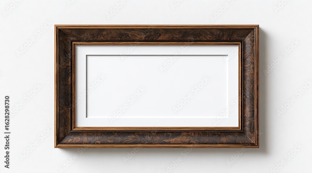 Fototapeta premium Empty, ornate, brown wooden picture frame