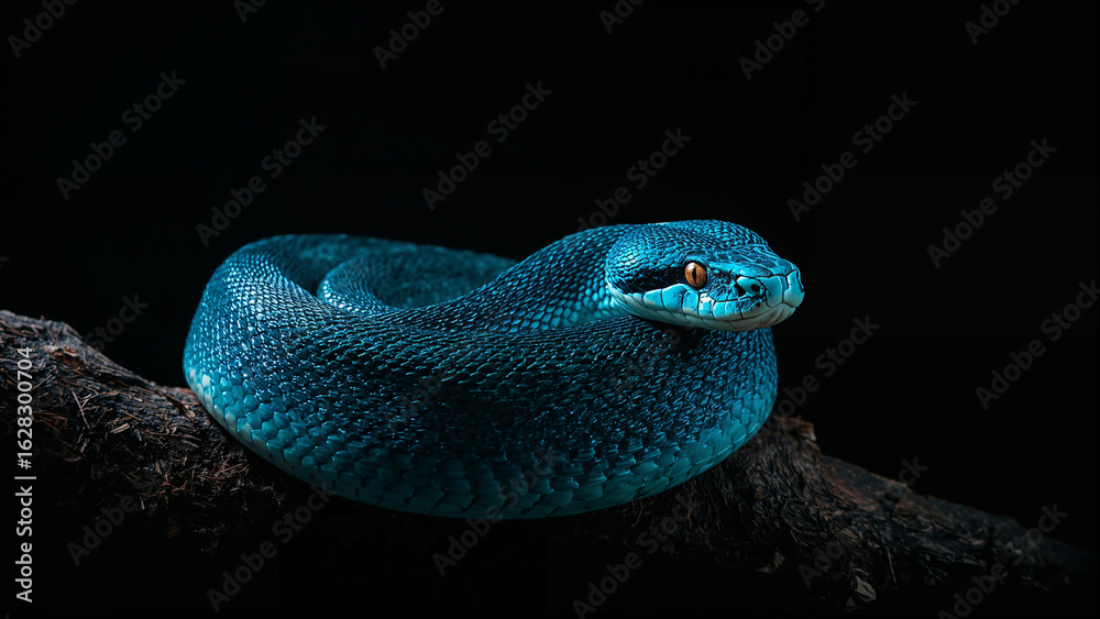 Fototapeta premium Snake Coiled on Branch in Dark