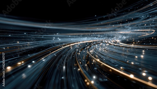 Abstract swirling lines of light, streaks, and particles