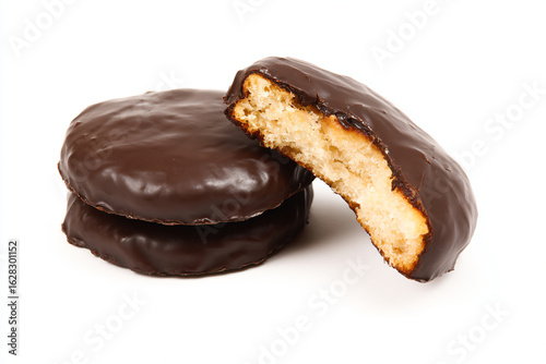 a chocolate covered cookie with a bite taken out of it