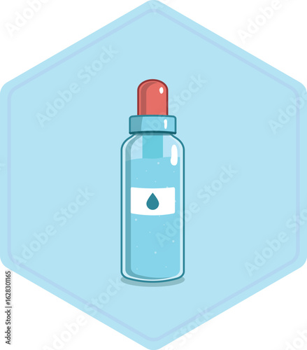 Dropper Bottle Hexagon Icon Flat Medical Badge for Eye or Nasal Drops, Essential Oils Pharmacy UI