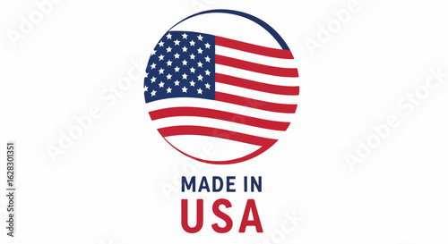 Red, white, and blue Made in USA logo featuring a stylized circular American flag emblem with stars and stripes.