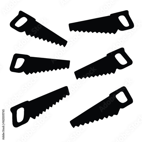 Collection of Black Silhouette Hand Saw Tools for Woodworking and DIY Projects