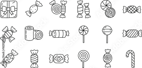 Candy icon collection for design, colorful sweet treats, lollipops, wrapped candy, vector graphics, ideal for branding, packaging, illustration, decor