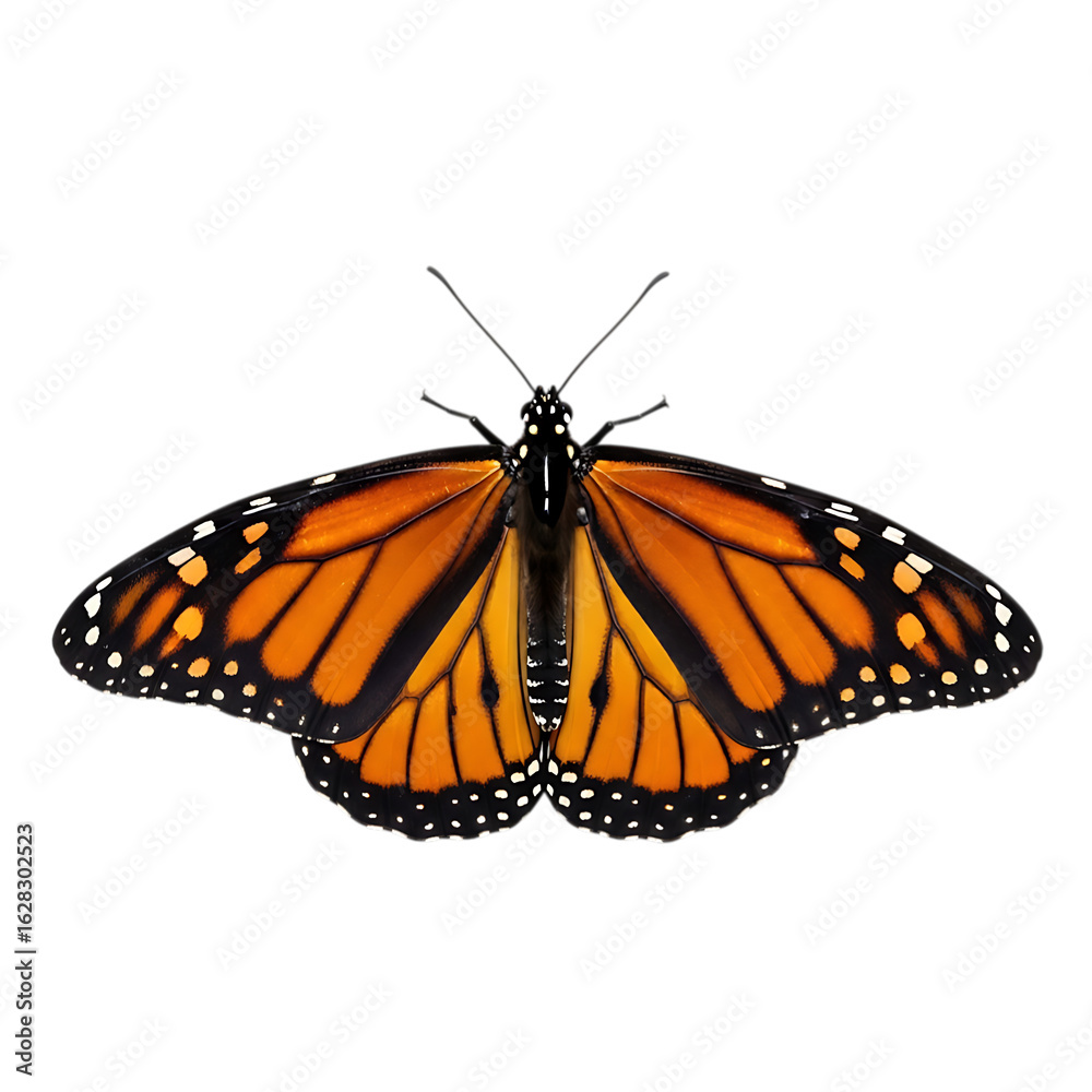 Obraz premium Monarch butterfly with orange and black wings, isolated on transparent background