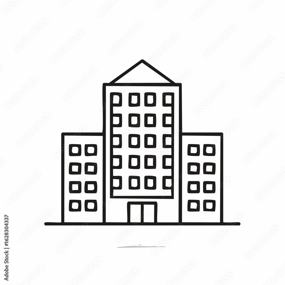 A simple line art icon of a modern office building, representing corporate architecture and real estate concepts. A simple line art icon of a modern office building, representing corporate architecture and real estate concepts.
